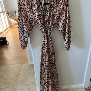 Apiece Apart Long Sleeve Brown Patterned Dress